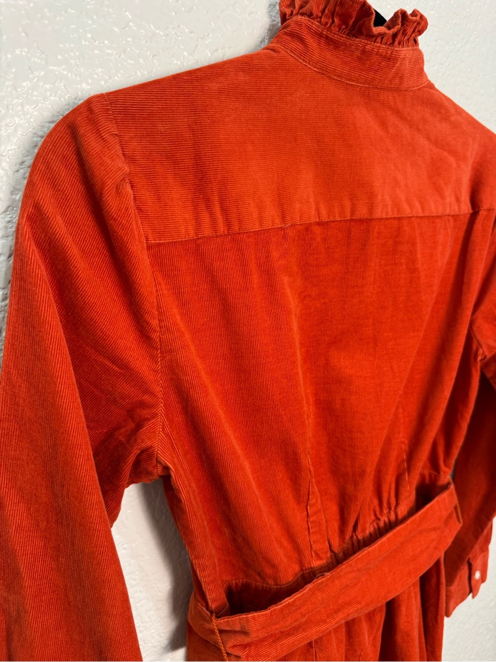 J.Crew Womens 0 Orange Corduroy Shirt Dress Ruffle Collar Belted 100% Cotton - Picture 9 of 10